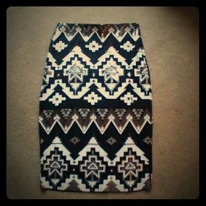 Express pencil skirt beaded aztec M